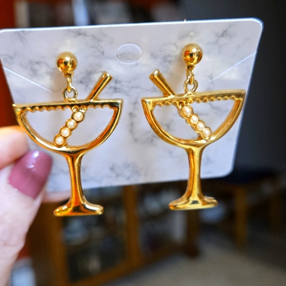 Gold Tone Wine Cups Earrings - Picture 4 of 13